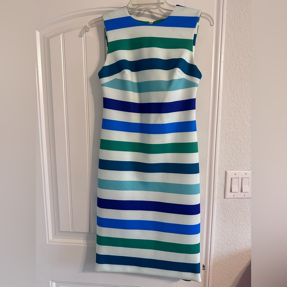 Calvin Klein Striped Sleeveless Sheath Dress - Blue, Green, White